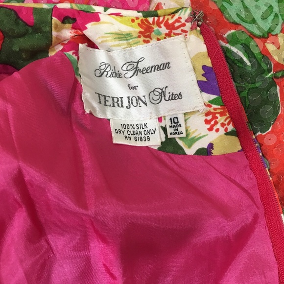 Teri Jon Nites Silk Floral Sequin Dress Size 10 - Picture 6 of 7